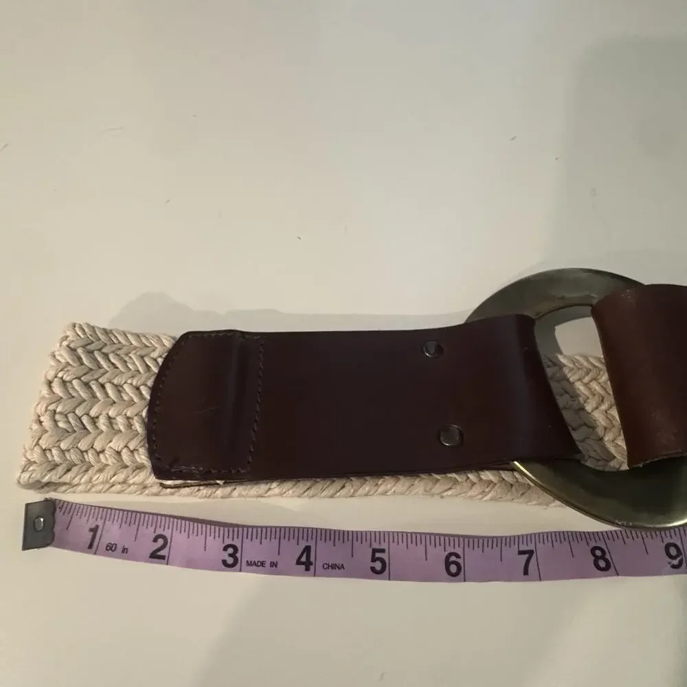 Vintage Express Italian Leather Wide Waist Belt Bronze Gold Hammered Buckle M